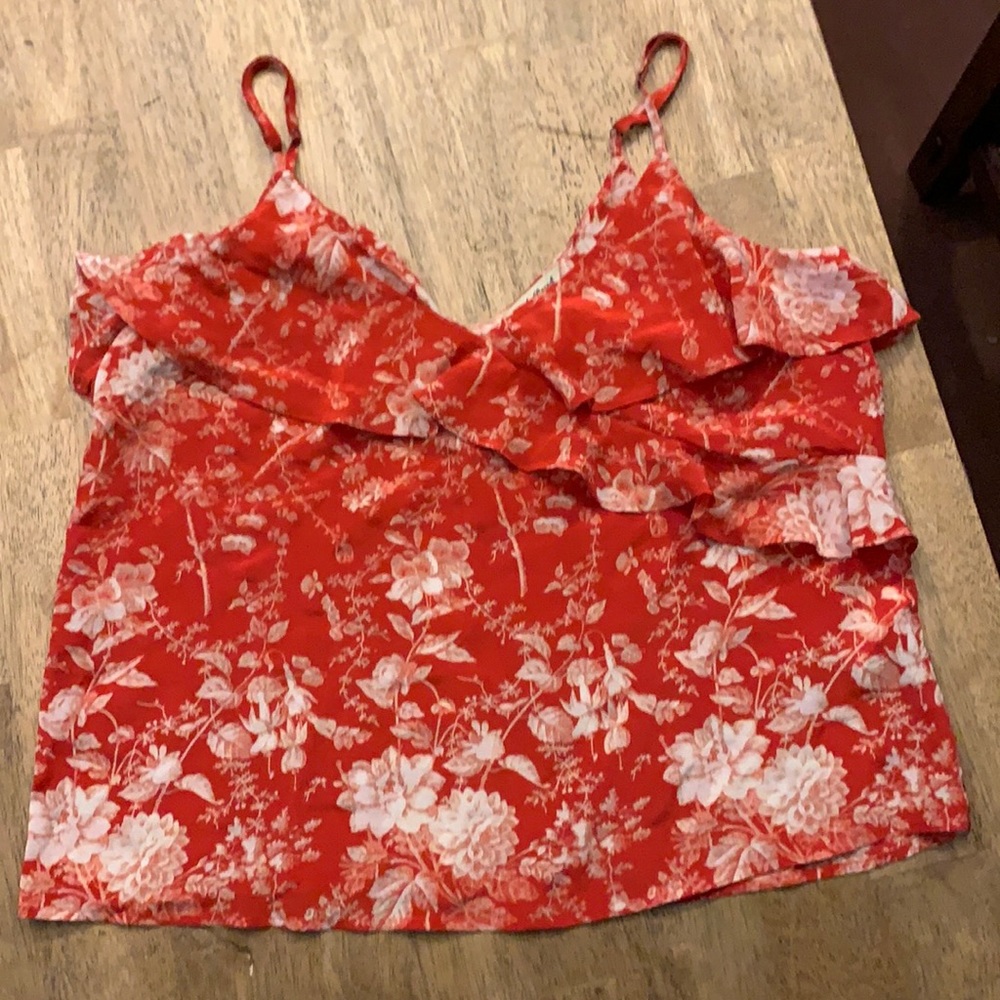 lucky brand red with white flower tank top